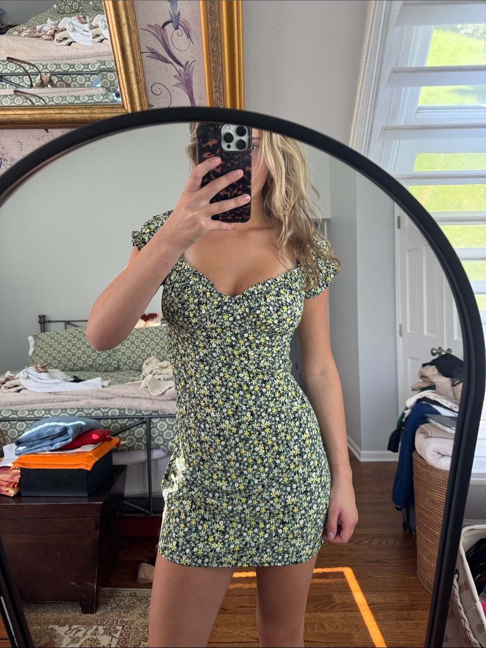 Sophie Rue Green Ditsy Floral Sweetheart Mini Dress